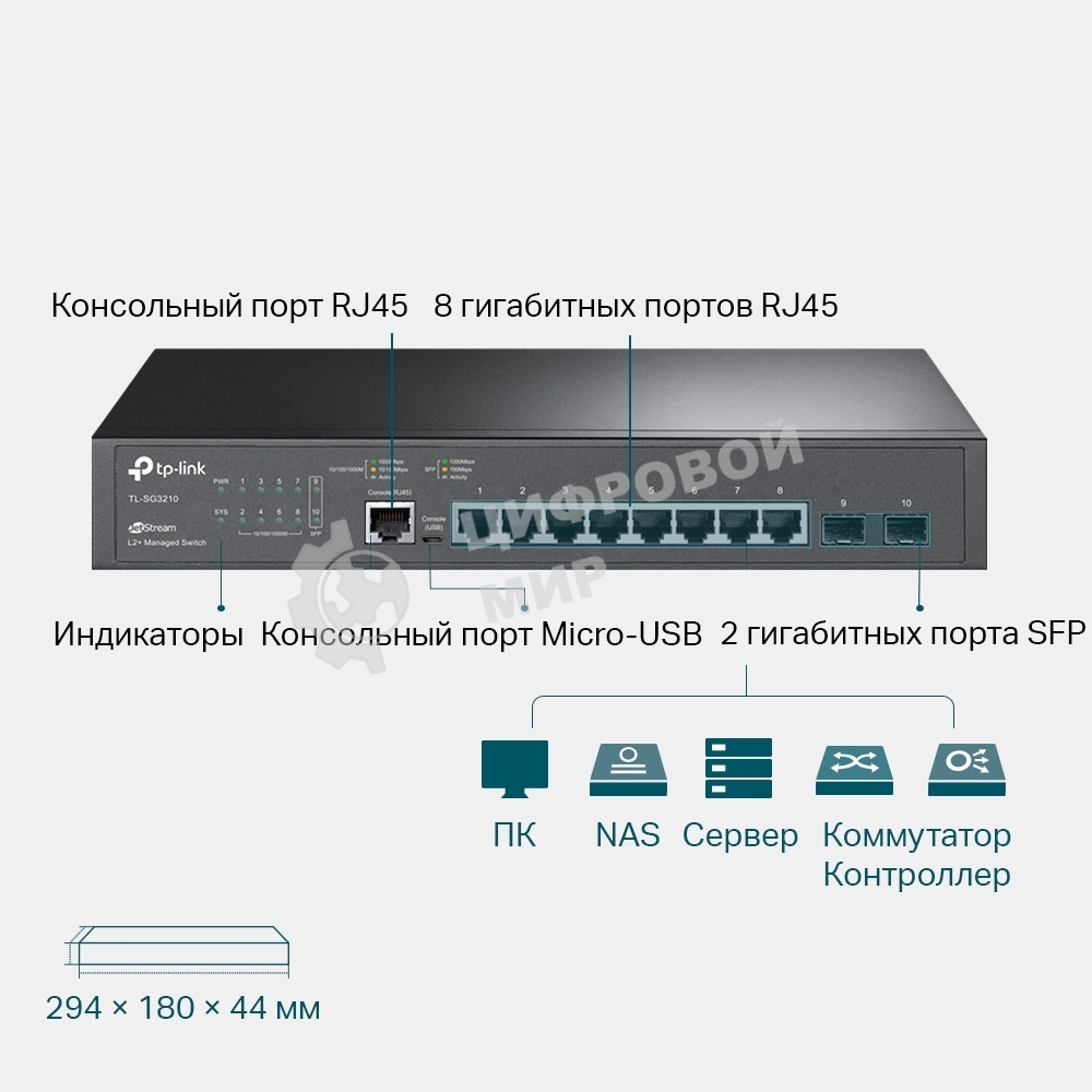 Коммутатор TP-Link SMB TL-SG3210 JetStream 8-Port Gigabit L2 Lite Managed Switch with 2 SFP Slots