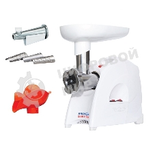 Мясорубка электрическая Аксион М41.04 белый, 1700 Вт, 2.0 кг/мин, реверс, защита от перегрузки, насадки - 4