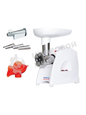 Мясорубка электрическая Аксион М41.04 белый, 1700 Вт, 2.0 кг/мин, реверс, защита от перегрузки, насадки - 4