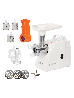 Мясорубка электрическая Аксион М34.03 белый, 1500 Вт, 1.7 кг/мин, защита от перегрузки, насадки - 4
