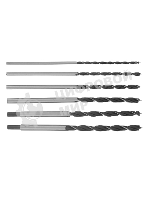Набор сверл по дереву Sparta 6-8-10-12-13-14 мм, L 300 мм, 6 шт., цилиндрический хвостовик