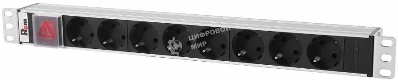Блок розеток Rem-10 без шнура с выкл., 8 Sсhuko, вход IEC 60320 C14, 10A, алюм., 19