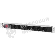 Блок розеток Rem-10 без шнура с выкл., 8 Sсhuko, вход IEC 60320 C14, 10A, алюм., 19