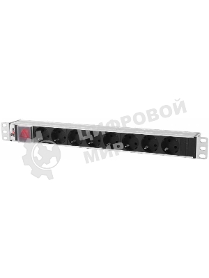 Блок розеток Rem-10 без шнура с выкл., 8 Sсhuko, вход IEC 60320 C14, 10A, алюм., 19