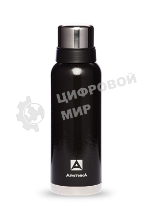 Термос Арктика 106-1200 черный, узкое горло 1,2 л, американский дизайн, антивандальное покрытие, две чашки, холод/тепло 32 ч