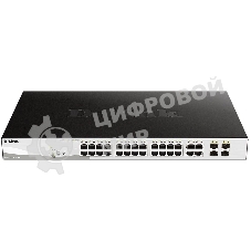 Коммутатор D-Link DGS-1210-28MP/FL1A, L2 Managed Switch with 24 10/100/1000Base-T ports and 4 100/1000Base-T/SFP combo-ports (24 PoE ports 802.3af/802.3at (30 W), PoE Budget 370 W).8K Mac address, 802.3x Flow C