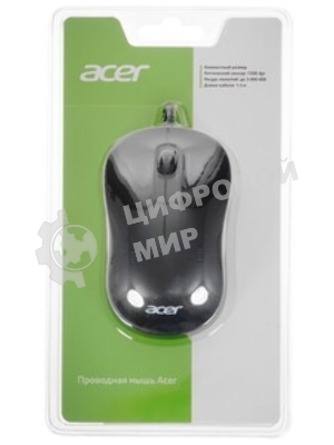 Мышь проводная Acer OMW140 черный, 1200 dpi, USB, кнопки - 3