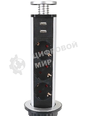 Сетевой разветвитель Premier 3R USB 1.8м (3 розетки) серый (коробка)