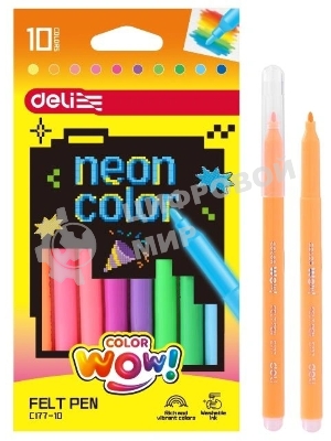 Фломастеры Deli EC177-10 Colorwow круг. пулевидный пиш. наконечник Невентилируемый 10цв. коробка с европодвесом (10шт.)