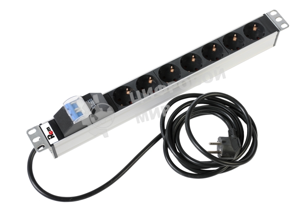 Блок розеток Rem-16 с авт. 16А, 7 Shuko, алюм., 19