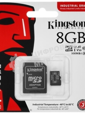 Флеш карта microSDHC 8Gb Class10 Kingston <SDCIT2/8GbSP> Industrial Temperature Class UHS-I без адаптера
