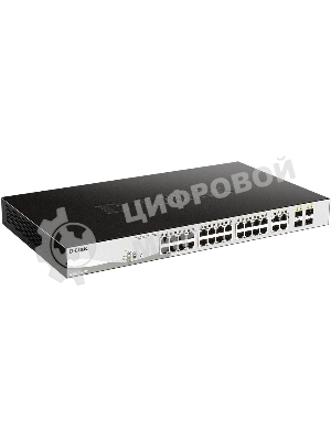 Коммутатор D-Link DGS-1210-28MP/FL1A, L2 Managed Switch with 24 10/100/1000Base-T ports and 4 100/1000Base-T/SFP combo-ports (24 PoE ports 802.3af/802.3at (30 W), PoE Budget 370 W).8K Mac address, 802.3x Flow C