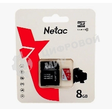 Флеш карта Netac P500 ECO MicroSDHC 8Gb C10 NT02P500ECO-008G-R,, адаптер в комплекте
