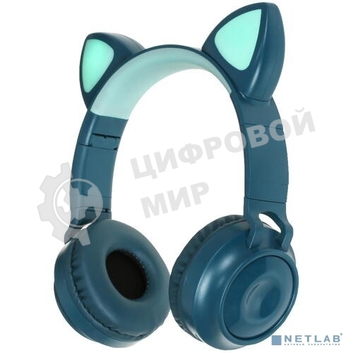 Беспроводные/проводные наушники QUMO Party Cat BT 0028 бирюзовый, накладные, Bluetooth + проводной, кошачьи ушки, до 7 ч