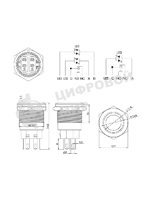 Кнопка антивандальная Rexant Ø19 12В Фикс (5с) ON-OFF/OFF-ON подсв/синяя