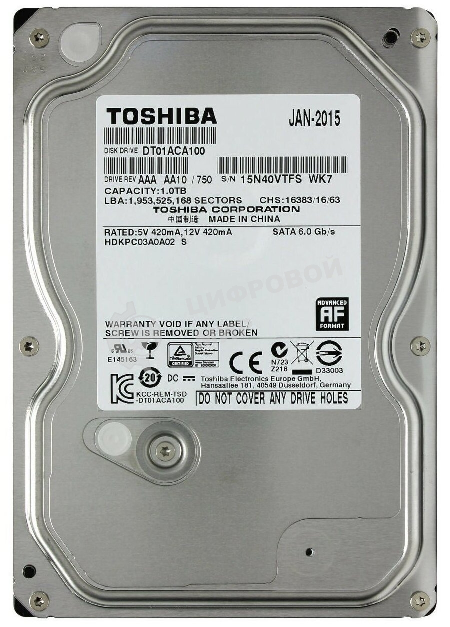 Жесткий диск Toshiba 1Tb 7200rpm DT01ACA100 SATA-III 32Mb 3.5