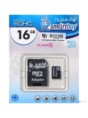 Флеш карта Smartbuy microSD 16Gb, microSDHC Class 10 (SD адаптер)