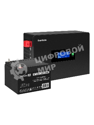 Комплект Источник бесперебойного питания EX295992RUS + батарея 26Aч EX282970RUS 1шт (инвертор, синус, для котла, PF=1, настенный) ExeGate IdealSine SR-600.LCD.2SH <600VA/600W, чистая синусоида, цветной LCD-дисплей, 2*Schuko, крепление настенное, черный> + батарея ExeGate DT 1226 (12В, 26А·ч) 1шт