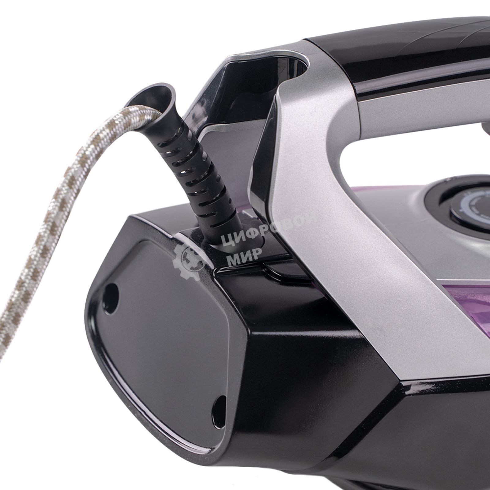 Утюг Galaxy Line GL 6128, фиолетовый с черным, паровой, 2200 Вт, постоянный пар 30 г/мин, паровой удар 140 г/мин, функции: самоочистка, антикапля, антинакипь, функция увлажнения, вертикальное отпаривание, защита от перегрева, индикатор нагрева, керамическ