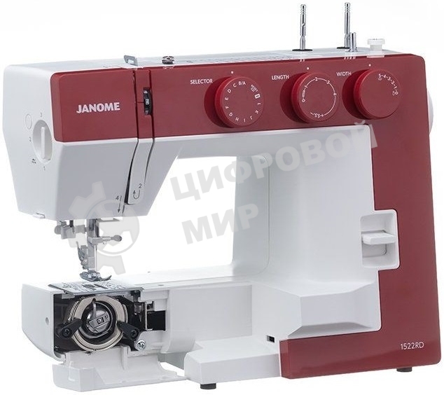 Швейная машина Janome 1522RD 25 операции, петля автомат, верт. челнок, нитевдеватель, мягкий, подарочный набор (шпульки, ножницы, сантиметровая лента, игольница)
