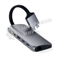 USB-концентратор Satechi Type-C Dual Multimedia Adapter для Macbook с двумя портами USB-C (2019/2018 MacBook Pro, 2018 MacBook Air and 2018 Mac Mini), серый космос