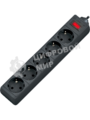 Сетевой фильтр Defender ES, 5.0 м, 5 розеток, черный