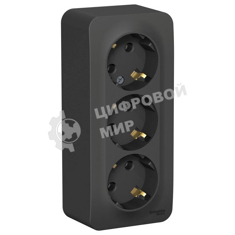 Розетка 3-ая с/з без шторок 16А, 250В, изолир. пластина SE Blanca наруж Антрацит
