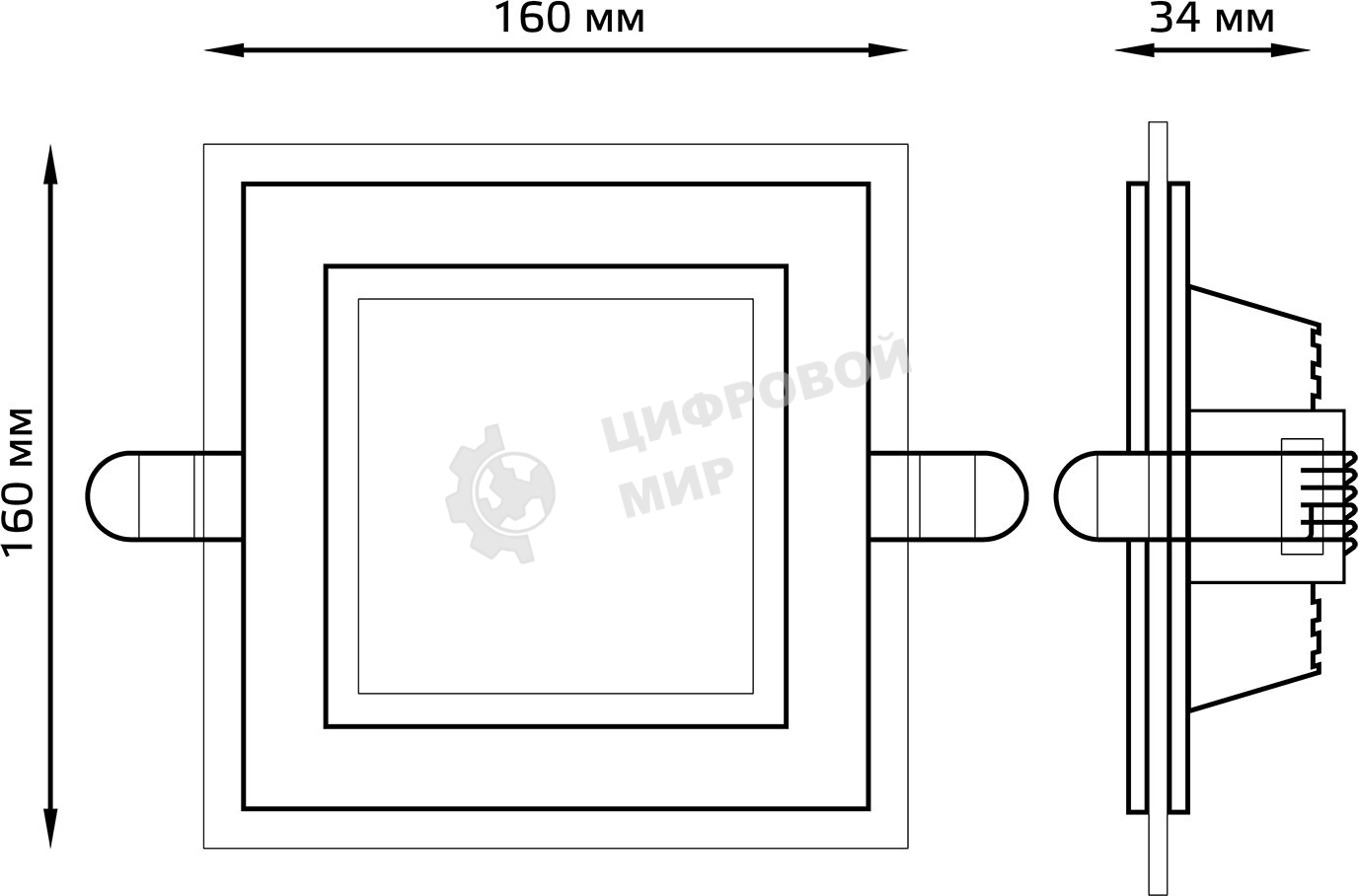 Светильник Glass кв 12W 900lm 3000K 220-240V IP20 монт Ø118х118 160x160x30 с дек стек LED