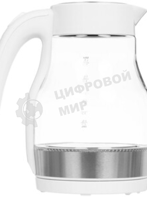 Чайник электрический Hyundai HYK-G3802 1.7 л, 2200 Вт, белый/серебристый (корпус: стекло)
