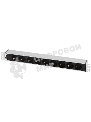 Блок розеток Rem-10 без шнура с инд., 9 Sсhuko, вход IEC 60320 C14, 10A, алюм., 19