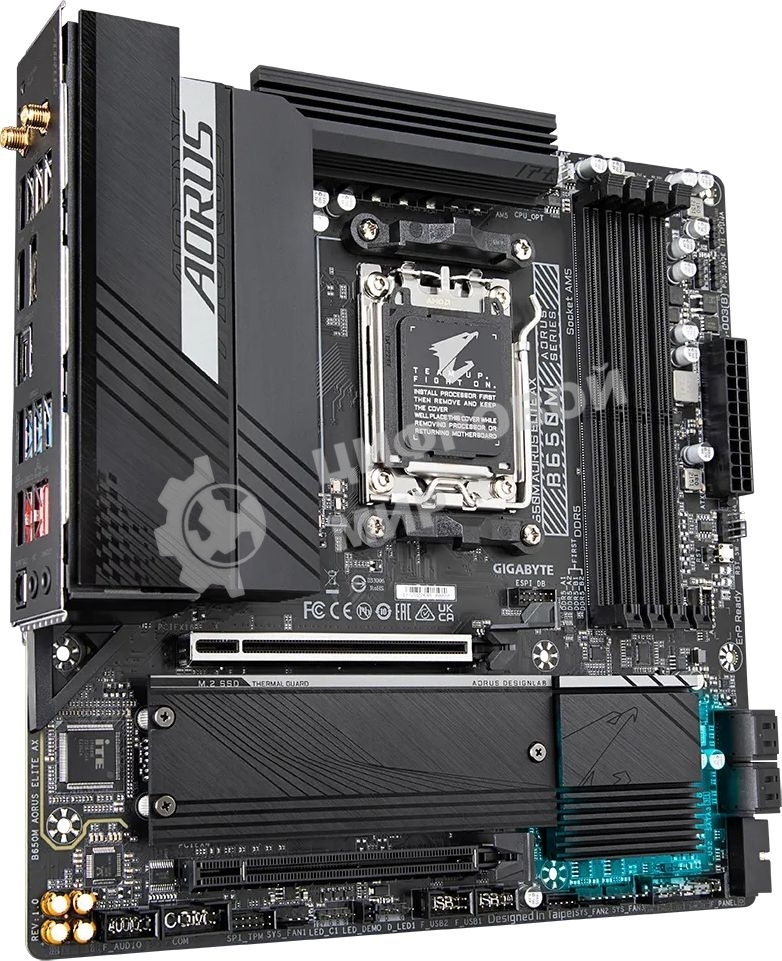 Материнская плата Gigabyte B650M AORUS ELITE AX, AM5, AMD B650, 4xDDR5, 4xSATA, 2xM.2, 1xPCI-E 5.0 x4, 1xPCI-E 4.0 x16, 1xHDMI, 1xDP, 1x 2.5Gb LAN, 4xUSB-A 2.0, 5xUSB-A 3.2 Gen 1, 2xUSB-A 3.2 Gen 2, 1xUSB-C 3.2 Gen 2, 2x3.5 мм, 7.1, Micro-ATX