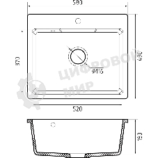 Мойка GRANFEST URBAN 658 1-чаша 580x490мм, монтаж: врезной, материал: кварц, серый