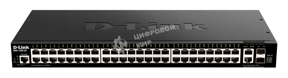 Коммутатор управляемый L3 стекируемый D-Link DGS-1520-52/A1A с 48 портами 10/100/1000Base-T, 2 портами 10Gbase-T и 2 портами 10Gbase-X SFP+ (454783)