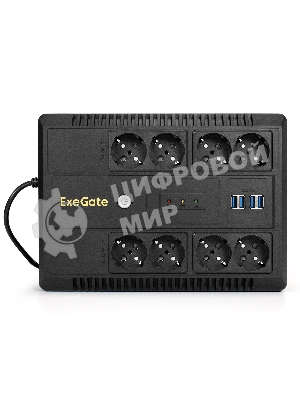 Источник бесперебойного питания ExeGate NEO NNB-650.LED.AVR.8SH.CH 650VA/390W, LED, AVR, 8*Schuko, 4*USB-порта для зарядки, черный