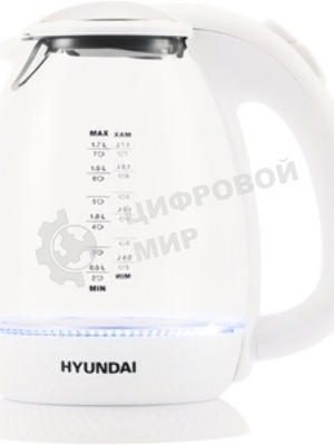 Чайник электрический Hyundai HYK-G3805 1.7 л, 2200 Вт, белый/прозрачный (корпус: стекло)