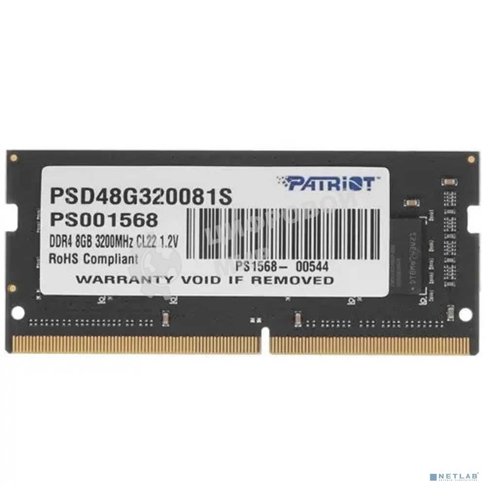 Оперативная память Patriot Signature, DDR4, 8GB (1x8 GB), 3200 MHz, CL22, SO-DIMM