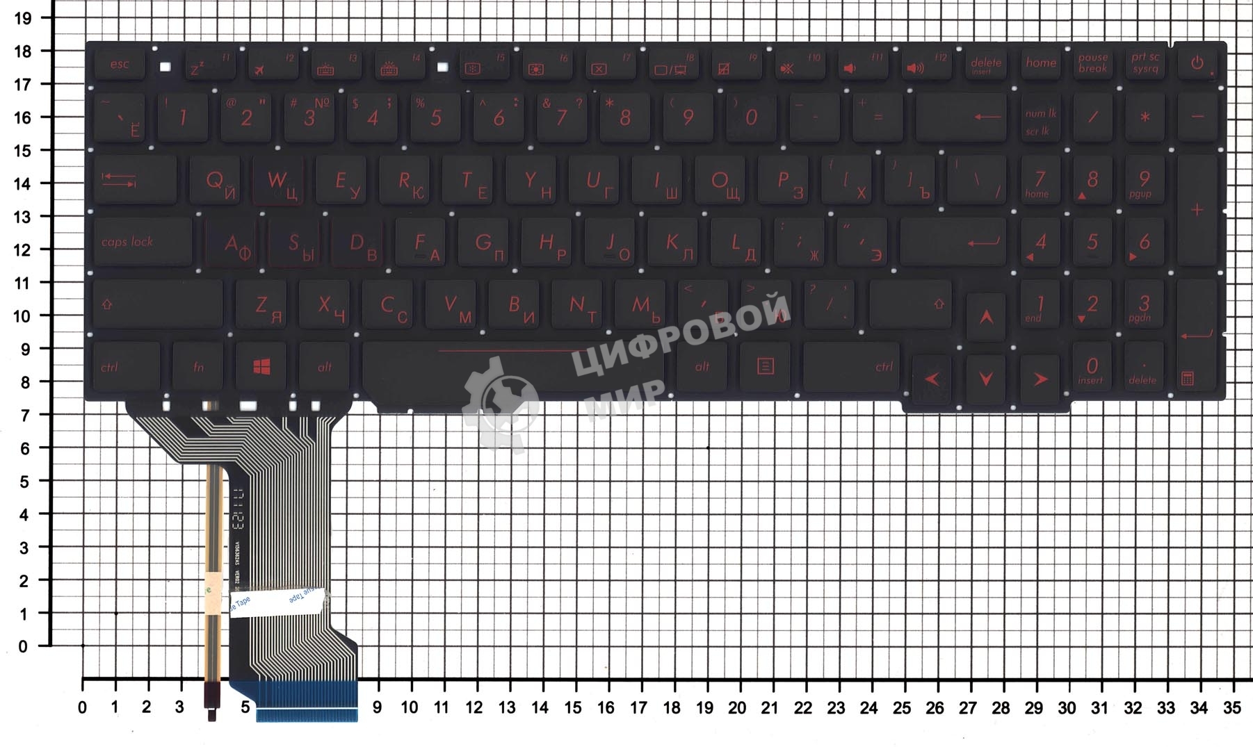 Клавиатура для ноутбука Asus GL753 FX553VD черная с красной подсветкой (узкий шлейф подсветки)