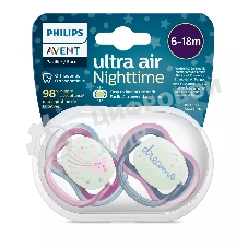 Пустышка Philips Avent ultra air, ночная, звезда/DREAMS, 6-18 мес., 2 шт.