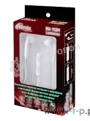 Проводные наушники Ritmix RH-113M Luminous мультиколор, вкладыши, Jack 3.5 мм, микрофон на кабеле