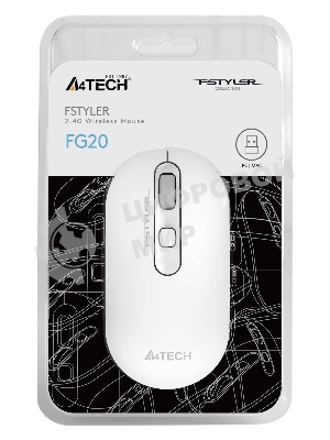 Мышь беспроводная A4Tech Fstyler FG20 белый, 2000 dpi, радиоканал, USB, кнопки - 4