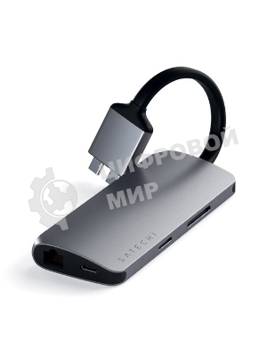 USB-концентратор Satechi Type-C Dual Multimedia Adapter для Macbook с двумя портами USB-C (2019/2018 MacBook Pro, 2018 MacBook Air and 2018 Mac Mini), серый космос