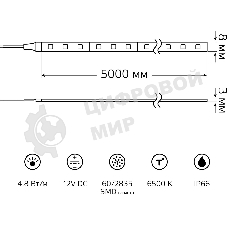 Лента светодиодная Elementary 2835 -SMD 4.8W 12V DC холодный белый IP66 (ZIP bag 5m)