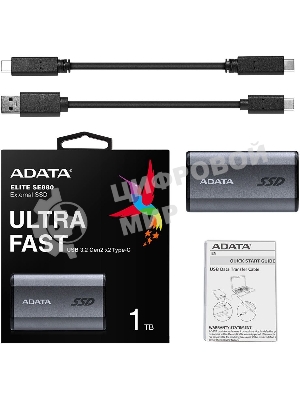 Внешний SSD ADATA Elite SE880, 1TB, USB 3.2 Gen 2x2 Type-C, R/W 2000/2000, серый