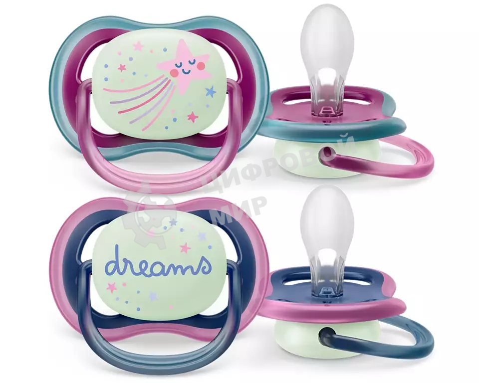Пустышка Philips Avent ultra air, ночная, звезда/DREAMS, 6-18 мес., 2 шт.
