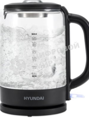 Чайник электрический Hyundai HYK-G4402 1.7 л, 2200 Вт, черный/серебристый корпус: стекло