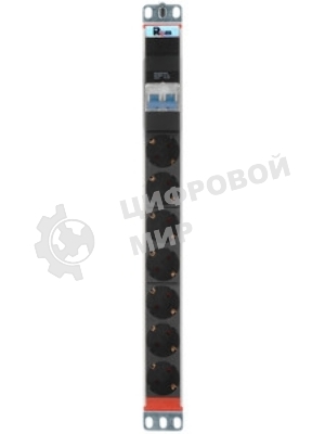 Блок розеток Rem-16 с фил. и инд., 7 Shuko, 16A, алюм., 19