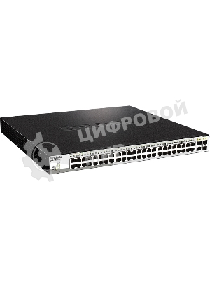 Коммутатор настраиваемый D-Link DGS-1210-52MPP/E2A PROJ WebSmart с 48 портами 10/100/1000Base-T и 4 портами 1000Base-X SFP (порты 1-48 с поддержкой PoE 802.3af/802.3at (30 Вт), PoE-бюджет 740 Вт)