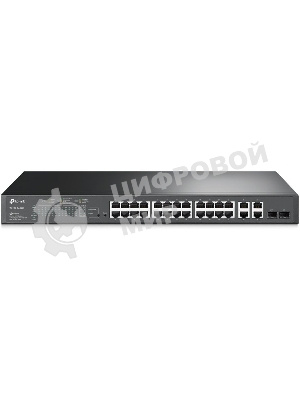 Коммутатор сетевой JetStream 24-port 10/100Mbps + 4-port Gigabit L2 Smart Switch with 24-port PoE+, PoE budget up to 250W, support PoE power management, with abundant L2 features,1U rack mountable, full managed via web UI/CLI/SSH/Telnet/SNMP