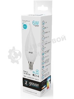 Лампа светодиодная Gauss Elementary 6Вт цок.: E14 свеча 220B 4100K св. свеч. бел. нейт. (упак.: 10 шт)