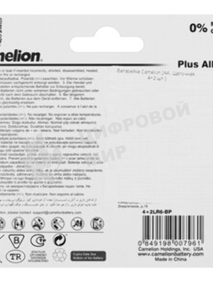 Элемент питания алкалиновый Camelion LR 6 LR6-SP4 (уп.4шт) 1.5 В